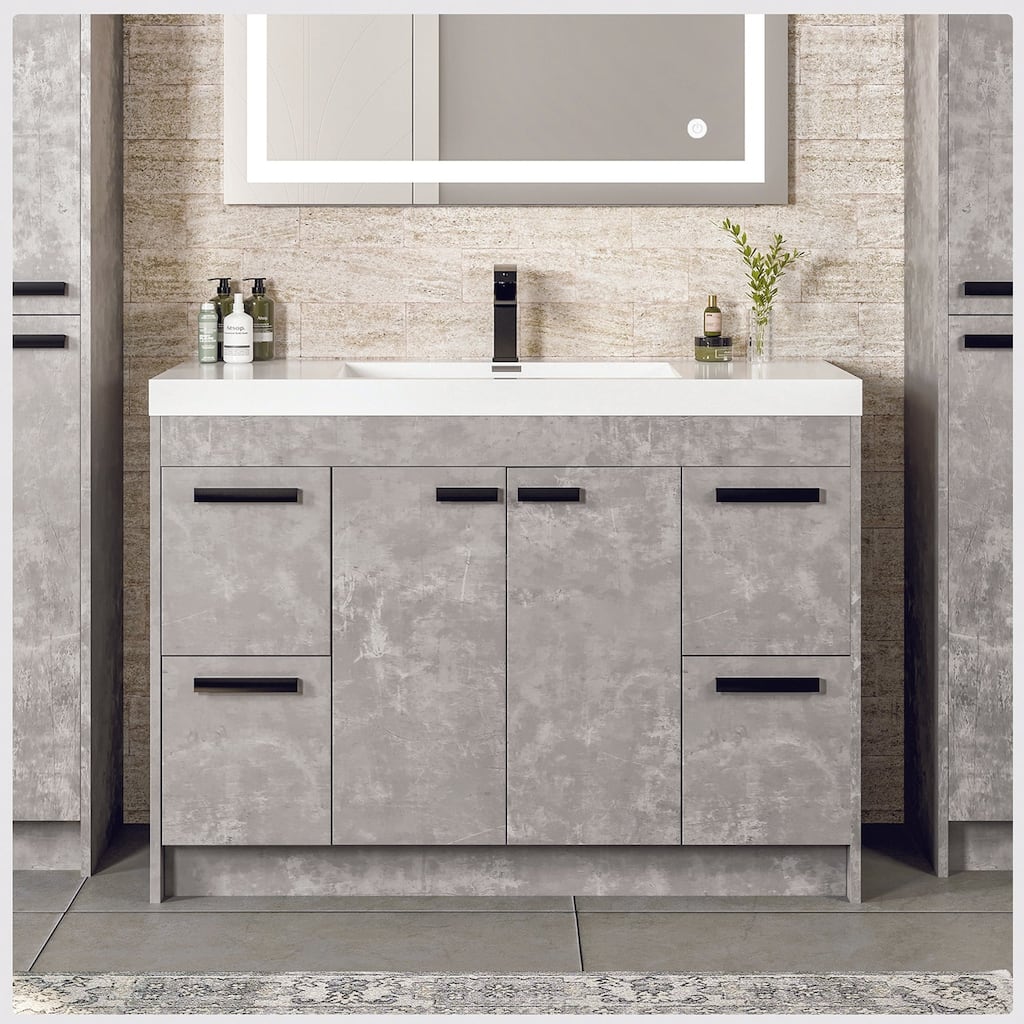 Eviva Lugano 42"W Cement Gray Modern Bath Vanity with WH Acrylic Top - 42"