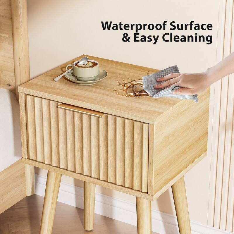 15.7"W Nightstand, Particleboard & MDF, Melamine & Vacuum Forming, 1 Drawer, High Leg (2 Pcs)