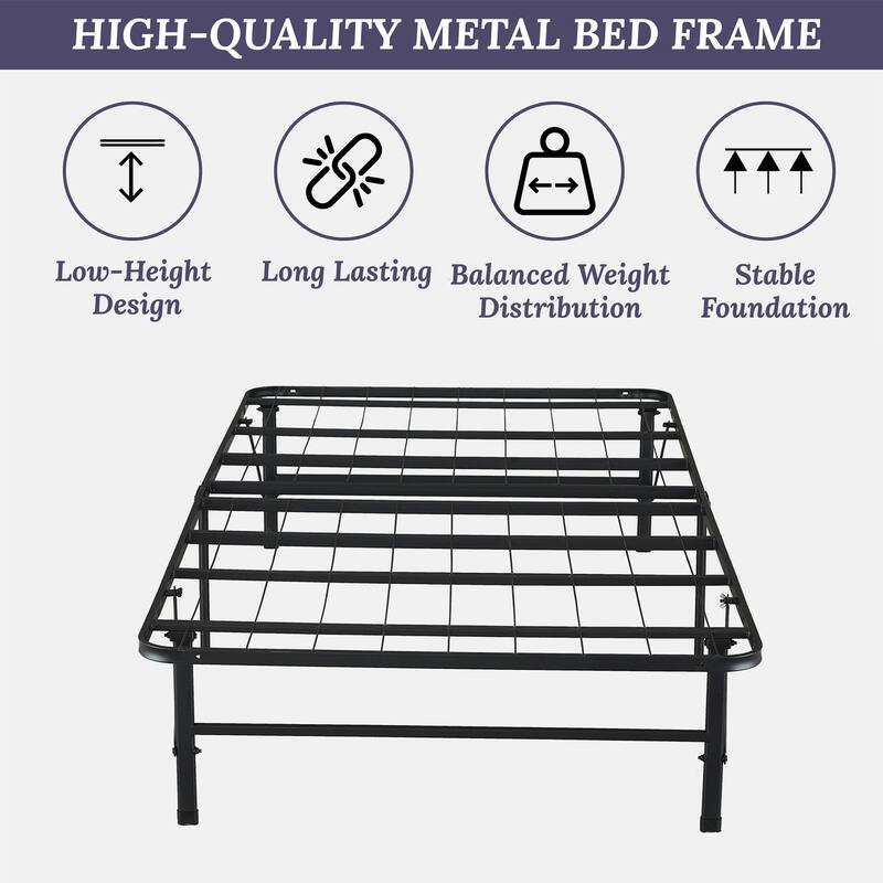 Heavy Duty Foldable Bed Frame with Steel Metal Slats Mattress Foundation