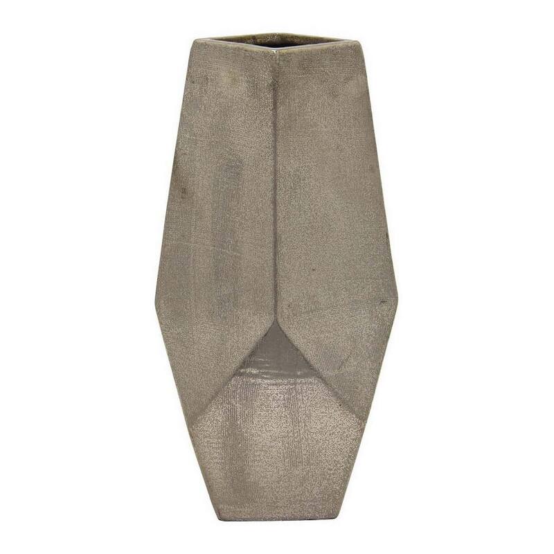 Accent Flower Vase, Geometric Stone Design 20 Inch Silver Gray Ceramic