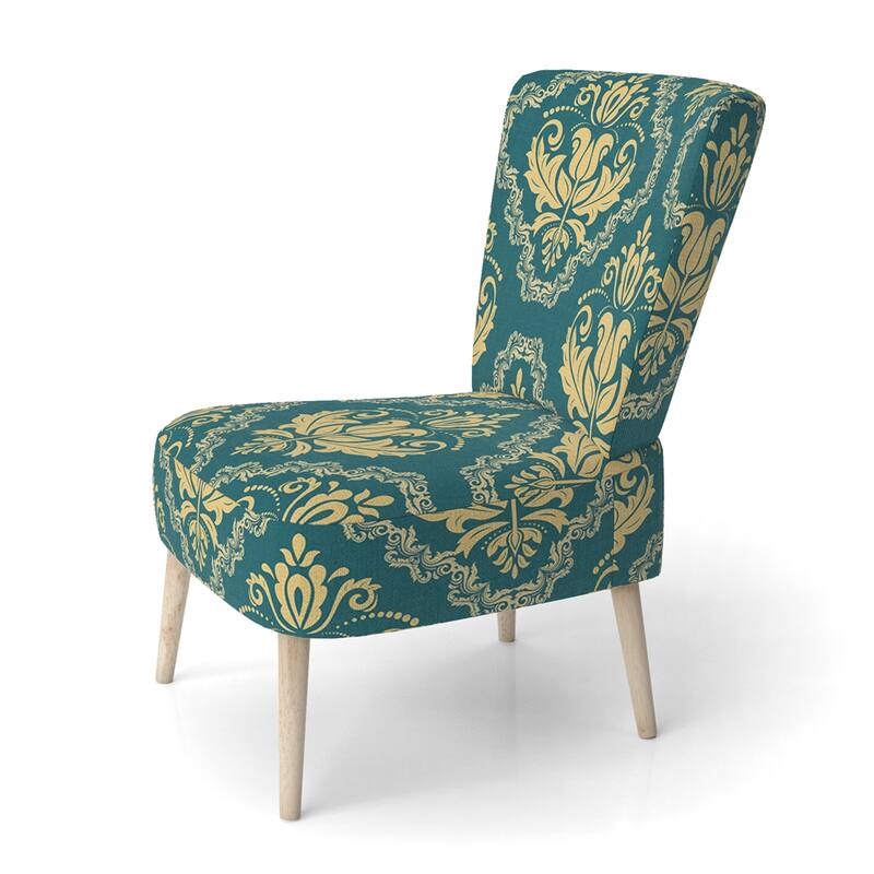 Designart "Green Orient Damask" Upholstered Patterned Accent Chair and Arm Chair - Side Chair