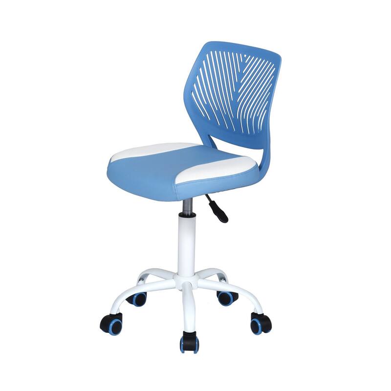 Blue and White Adjustable Height Swivel Rolling Office Chair