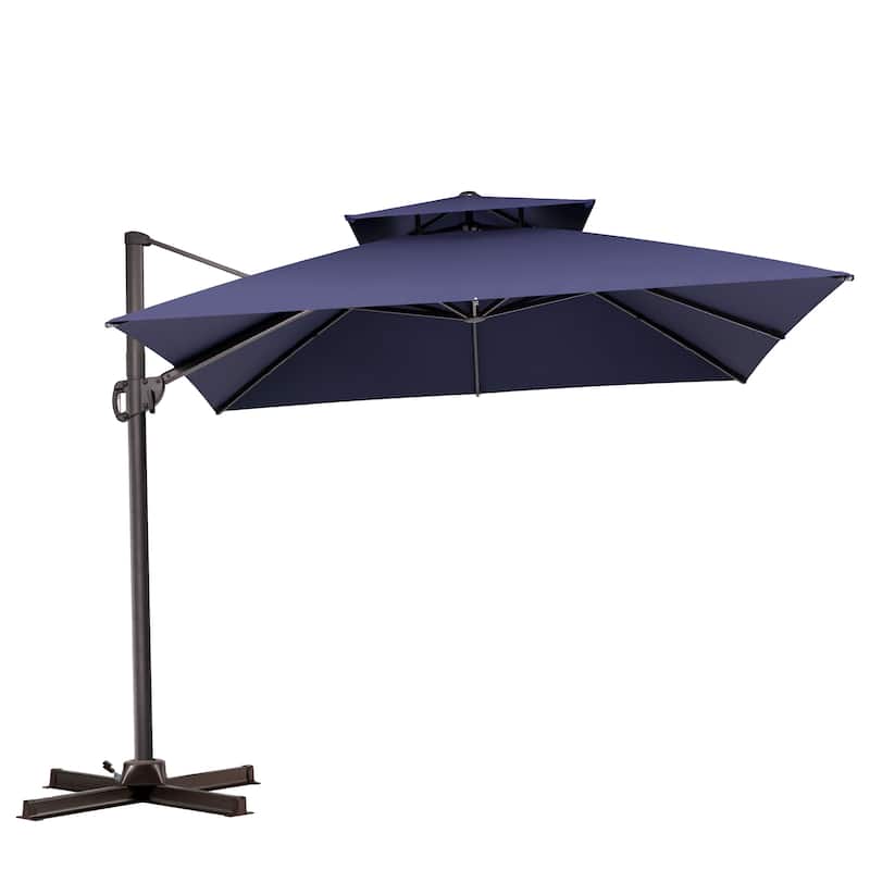VredHom Double Top Square Patio Cantilever Umbrella with Cross Stand