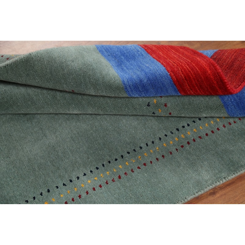 Striped Gabbeh Indian Accent Rug Hand-Knotted Wool Carpet - 4'1"x 5'8"