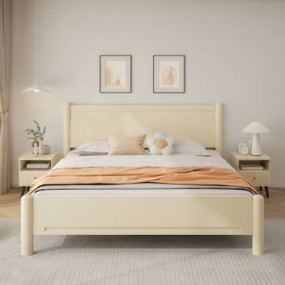 GDFStudio - Elara Wood Platform Bed Frame with Headboard and Wooden Slat Support