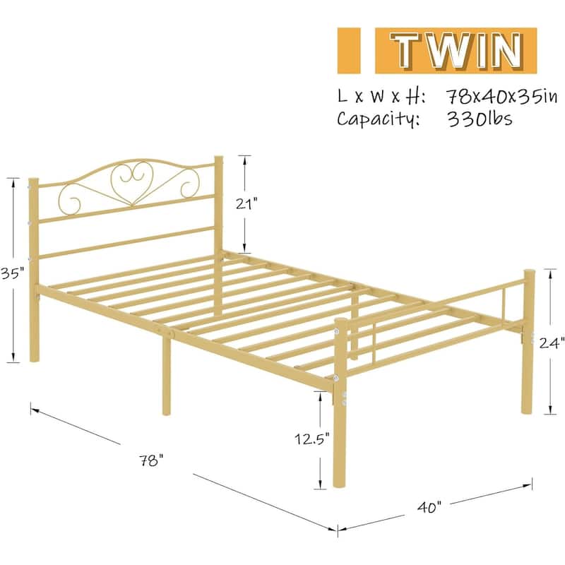 VECELO Twin Metal Platform Bed Frame 2-Pack, Heavy Duty Steel Slat Support, No Box Spring, Storage Space, Easy Assembly