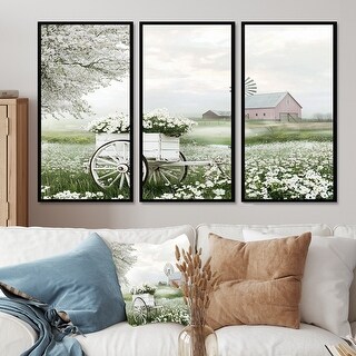 Designart - White Flower Cart At The Barn I - Barn Wall Art Set of 3 ...