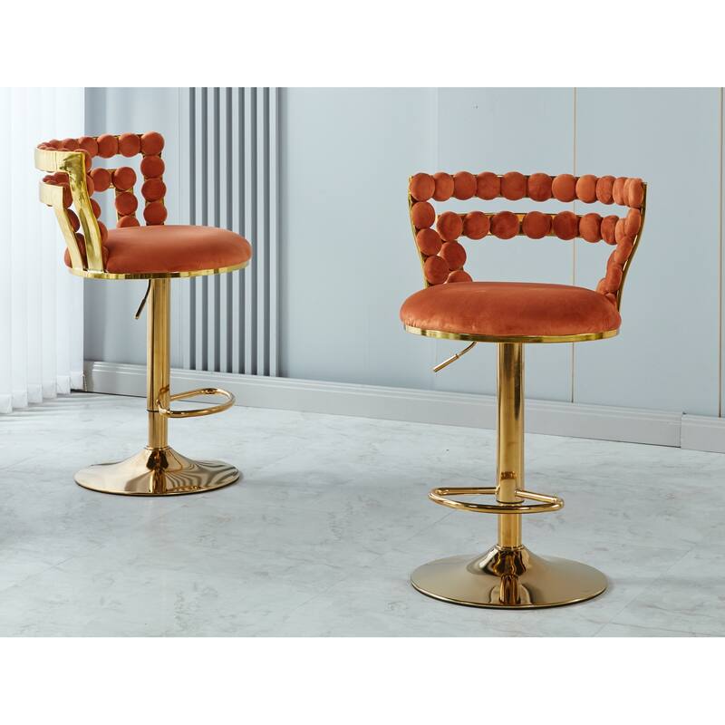 Modern Bar chair(set of 2 ) with golden color iron tube legs, soft cushions and comfortable backrest - Golden