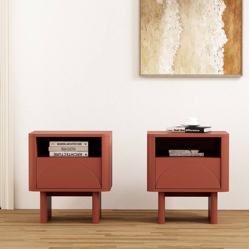 Manhattan Comfort Ella 20" Nightstand (1-Drawer) - Set of 2 - Terracotta