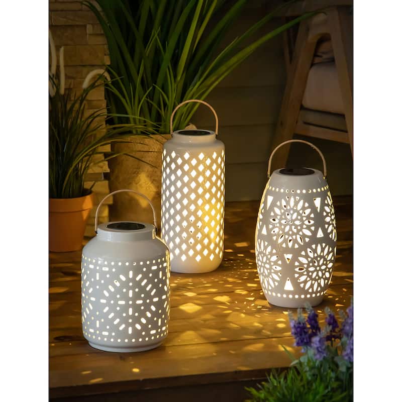 14.6" White Ceramic Solar Lantern