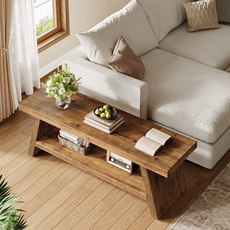 2-Tier Solid Wood Shoe Bench for Entryway