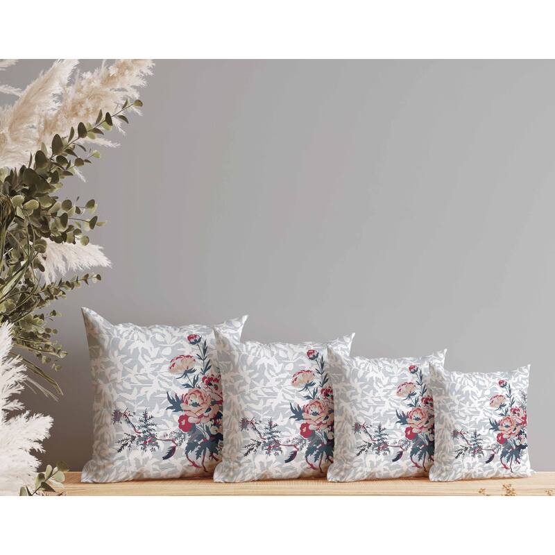 Opulent Orchid Roses Indoor/Outdoor Reversible Throw Pillow Gray and Red