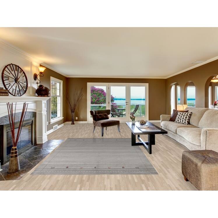 Hand Knotted Oriental 100% Wool Carpet Tribal Stripe Beige & Ivories Gabbeh Area Rug - 9' 3'' X 6' 2''