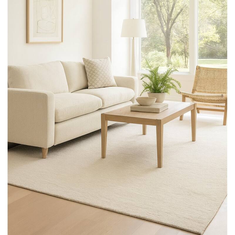 Alabaster Solid Speckled Wool Handmade Modern Minimal Area Rug - 9' x 12'