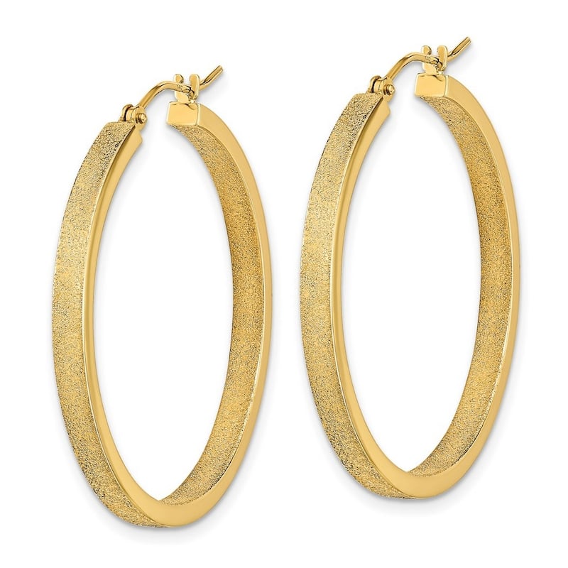 Curata 14k Yellow Gold Polished and Brushed 37.73x3mm Hoop Earrings