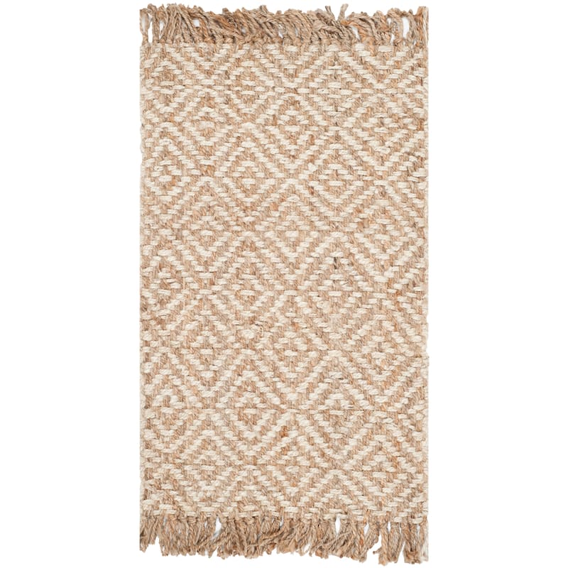 SAFAVIEH Handmade Natural Fiber Miley Jute Rug with Fringe - 2'6" x 4' - Natural/Ivory