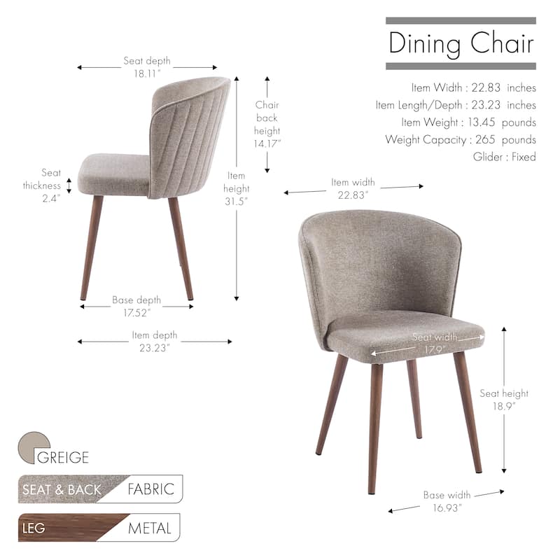 Porthos Home Tate Fabric Dining Chairs with Wood-like Metal Legs, Set of 2
