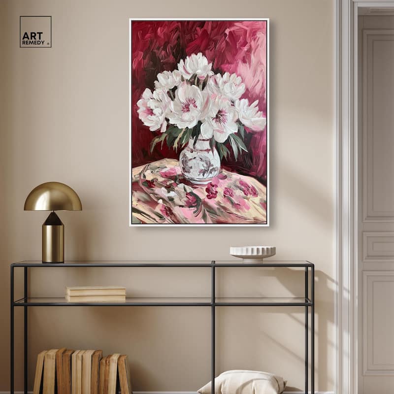 Peonies on Ruby Tide Canvas by Art Remedy