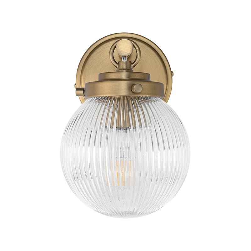 6.3''W 1-Light Brushed Brass Ribbed Glass Single Globe Wall Sconce - Brushed Brass