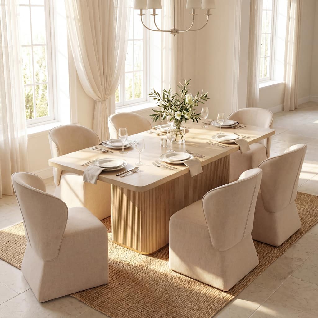 Christopher Knight Home - Forest 7-Piece Upholstered Dining Set with 84" Rectangular Pillar Base Dining Table