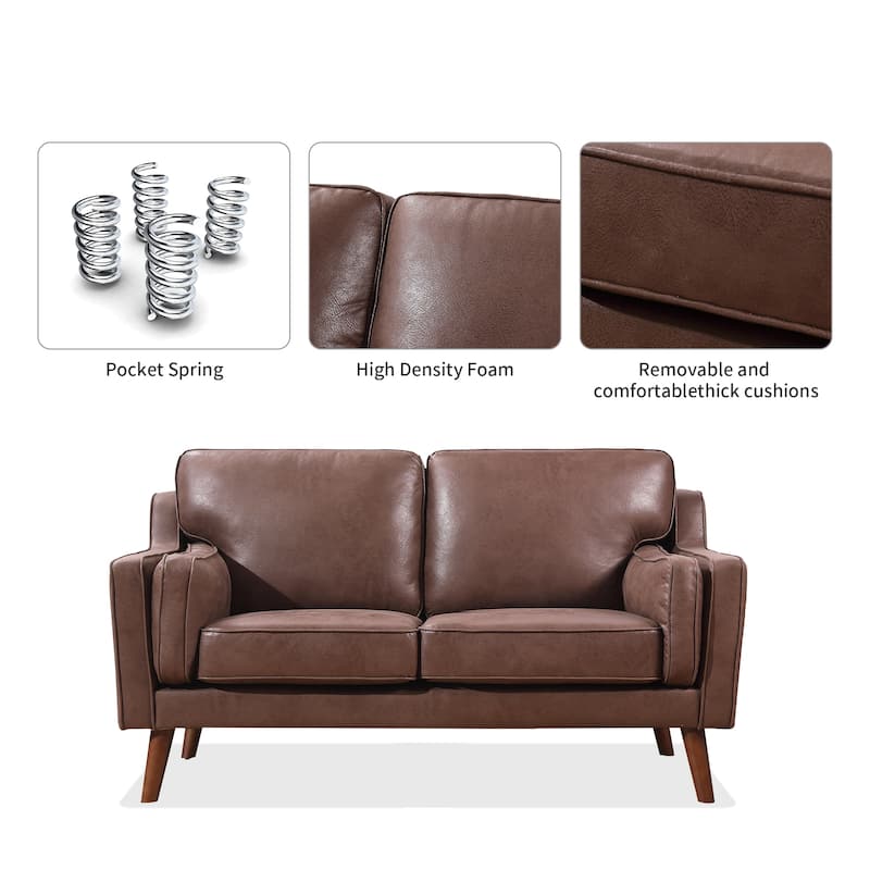 Mid-Century Leather Sofa Loveseat with 5.9" Upholstered Cushion