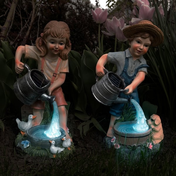 Fresh Look at Pure Garden Little Boy And Girl Statues With Solar Outdoor