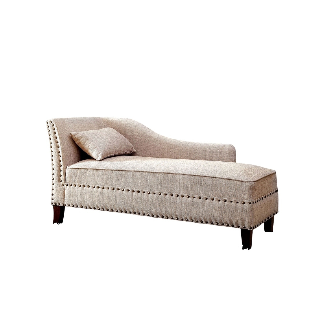 Fabric Chaise Bench With Nailhead Trims And Plush Pillow For Living Room