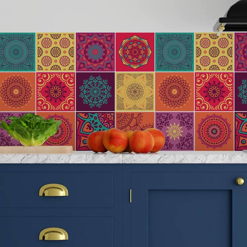 Walplus Colorful Mandala Tile Stickers Peel and Stick Wall Sticker Decal 6"x6"