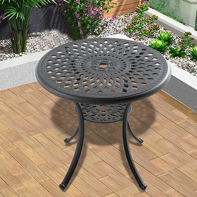 30.71-inch Aluminum Patio Dining Table With Black Frame and Umbrella Hole