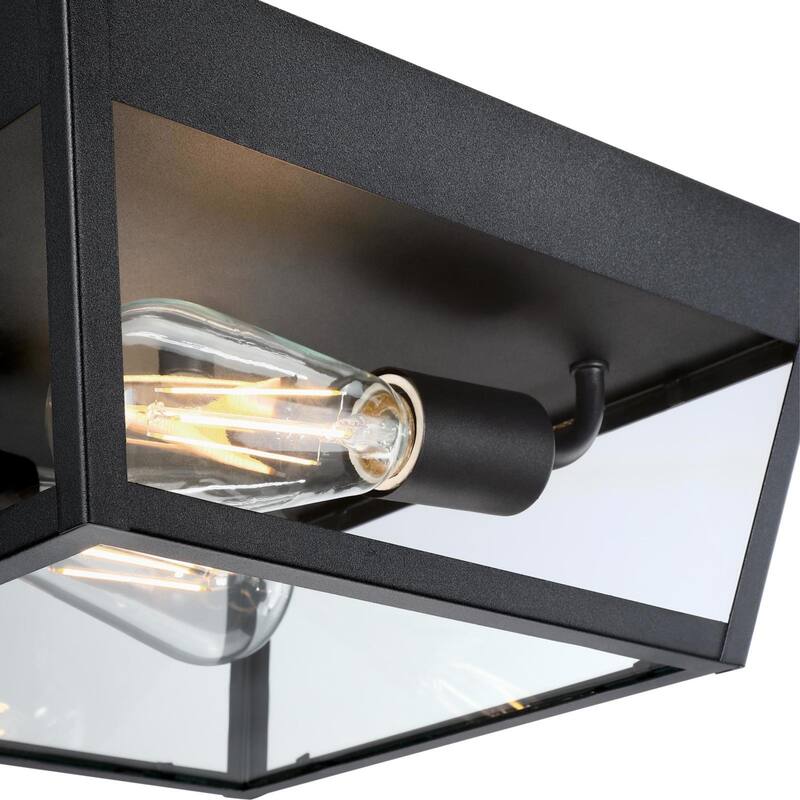 Westinghouse Lighting Peterson 12 Inch, Two Light Outdoor Flush Mount Ceiling Fixture, Textured Black Finish, Clear Glass