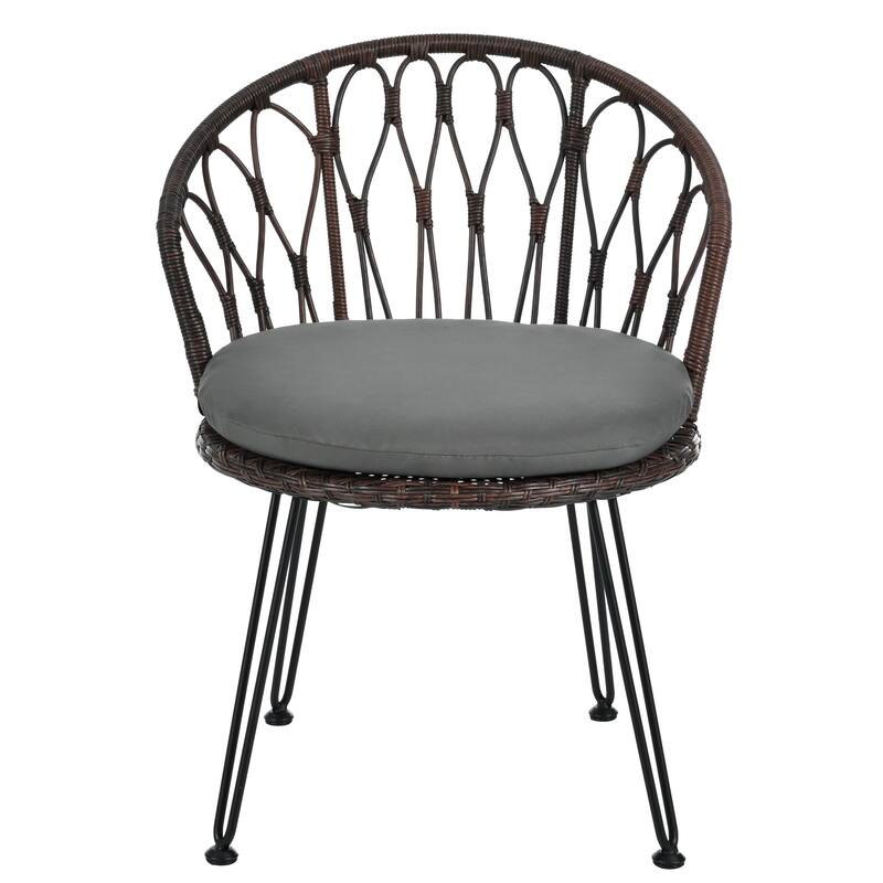 Outdoor Leisure Set, 2 Rattan Single Chairs with 1 Glass Round Table