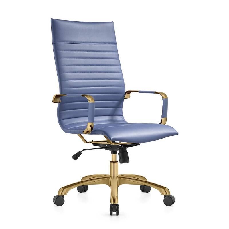 LeisureMod Harris Leatherette Office Chair With Gold Frame - Grey - 23"Dx23"Wx46"H - Navy Blue