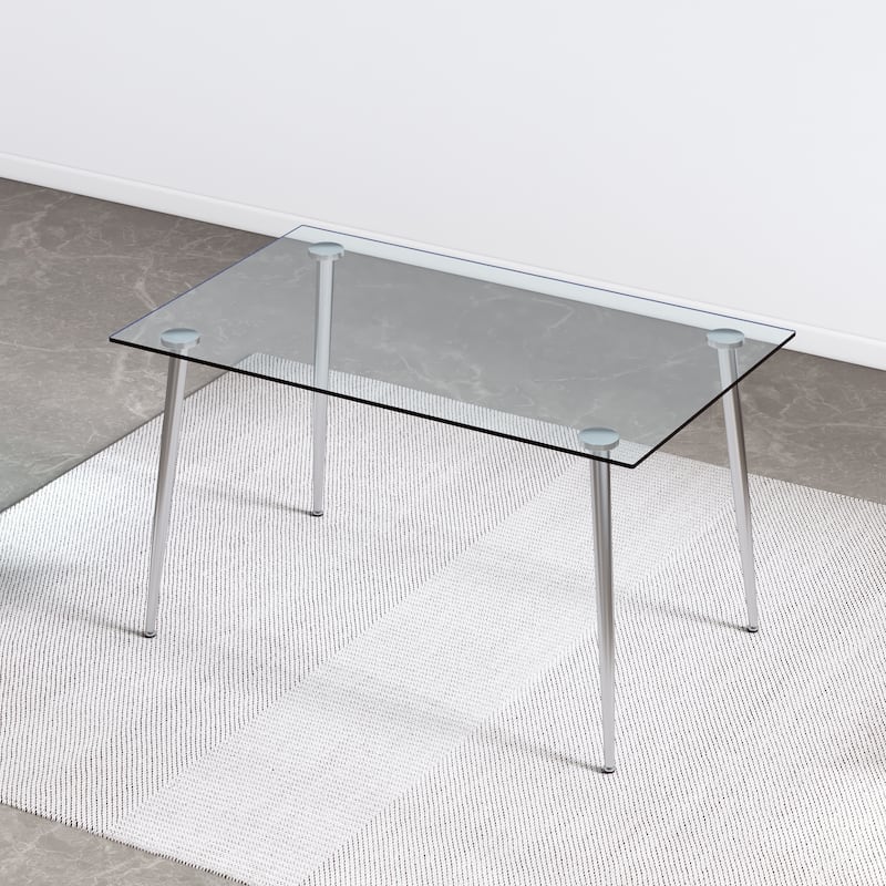 Modern Rectangular Dining Table Set for 4, 51" Glass Table with 4 Faux Leather Chairs, 5-Piece Stylish Dining Table & Chair Set