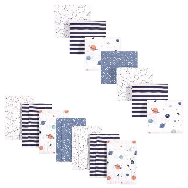 Hudson Baby Flannel Receiving Blankets 4 Pack - Super Soft 30" X 36" Blankets For Swaddling, Outer Space Theme
