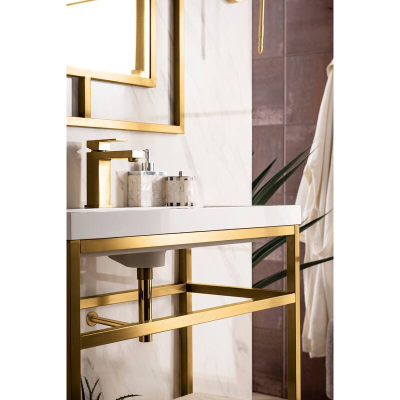James Martin Vanities Boston 31.5" Stainless Steel Sink Console, Radiant Gold w/ White Glossy Composite Stone Top