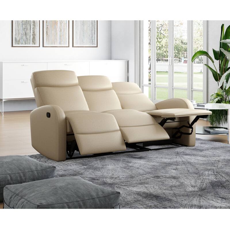 Strick & Bolton 3 Seat Distressed Faux Leather Reclining Loveseat