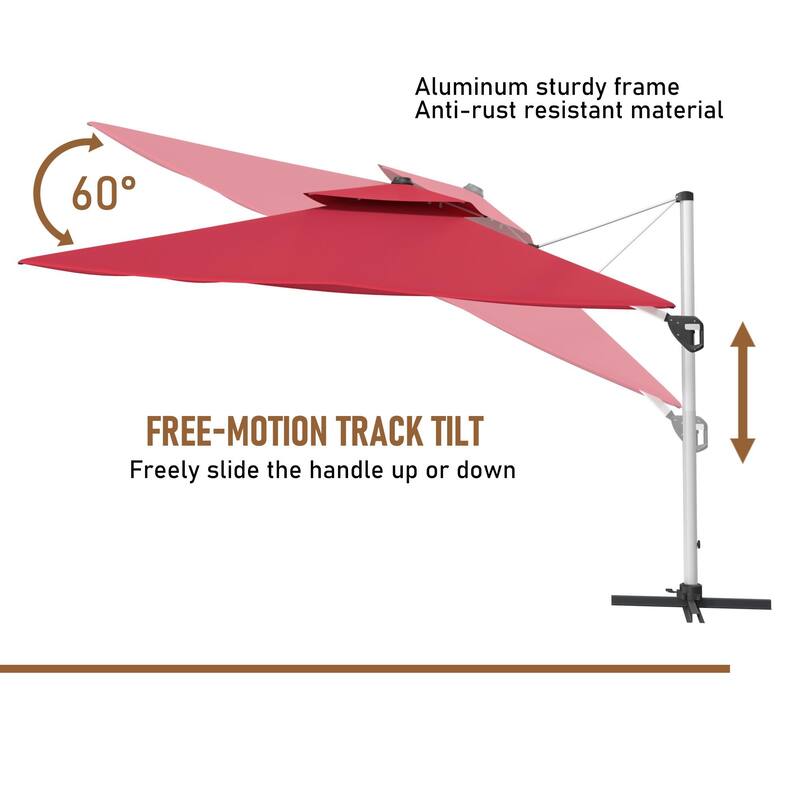 11FT Patio Umbrella Outdoor Square Double Top Umbrella with Base