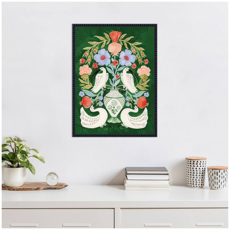 Kate and Laurel Floral Folklore Ibises and Swan by Jill Labieniec Framed Canvas Wall Art Print