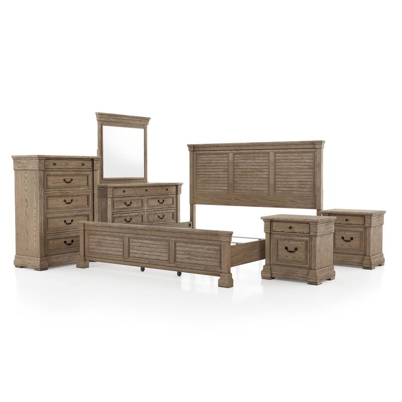 Furniture of America Wacine 6-Piece Weathered Grey Solid Wood Panel Bedroom Set