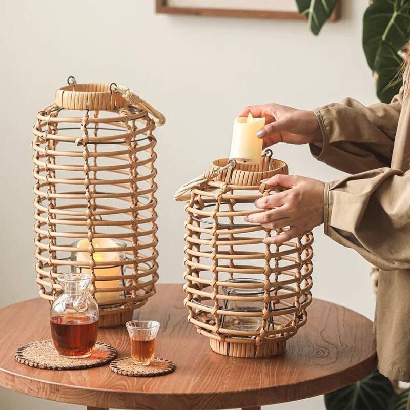 RusticReach Decorative Bamboo Woven Lantern Holder