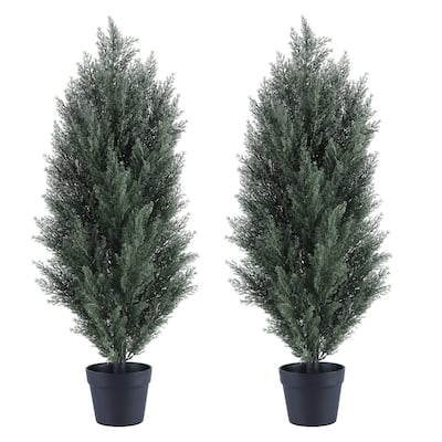 90cm Artificial Green Pine Tree, Realistic Plastic Simulation Plant, Suitable For Indoor And Outdoor Decoration 2pcs/Set