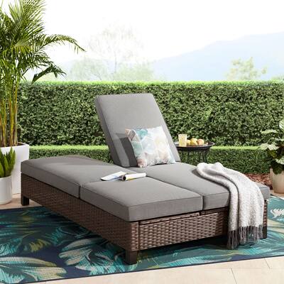 Brookbury Double Outdoor Chaise Lounge Chair- Gray