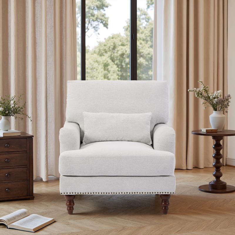 Mid Century Chenille Upholstered Accent Chair with Nailhead Trim