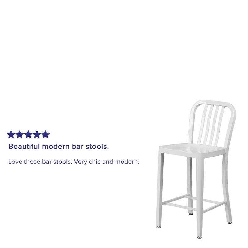2 Pack 24'' High Metal Indoor-Outdoor Counter Height Stool w/ Vertical Slat Back