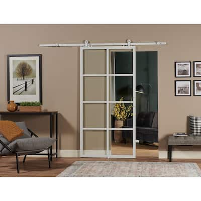Pinecroft French Glass Barn Door Kit with White Frame and Clear Glass 42" x 84"