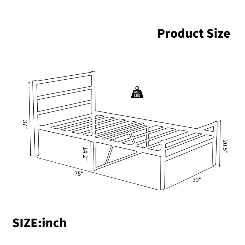 Metal Platform Bed frame with Headboard, Sturdy Metal Frame - Black