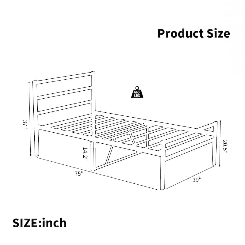 Metal Platform Bed frame with Headboard