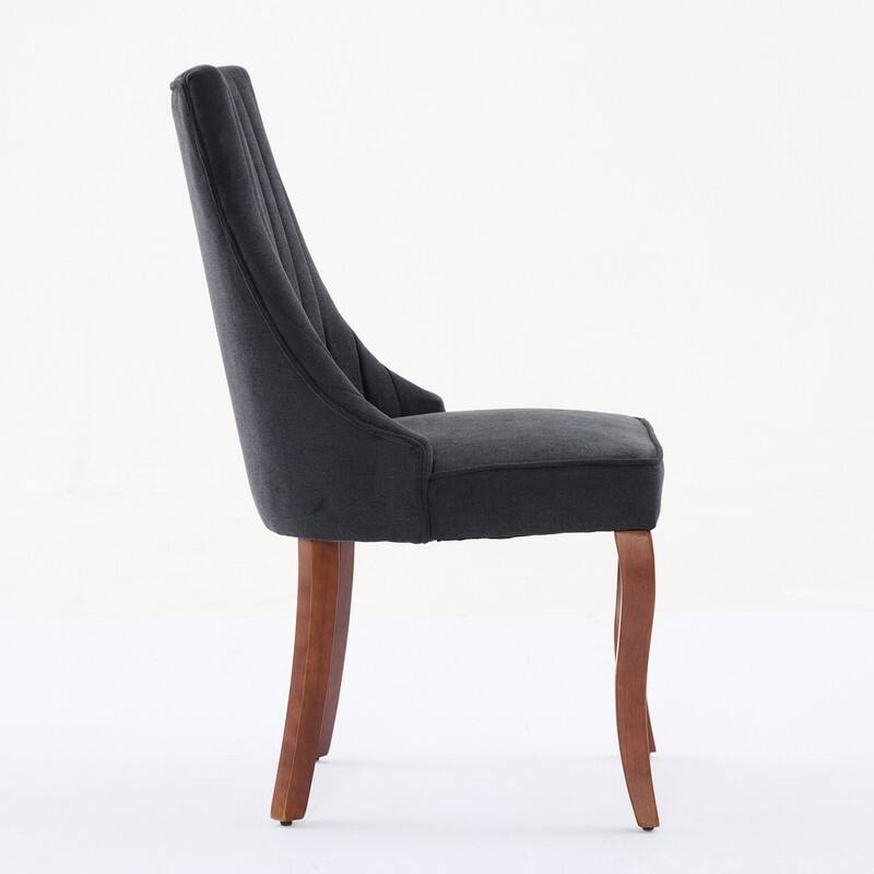 Set of 2 Modern Fabric Dining Chairs with High Backrest & Plush Cushioning - Curved Solid Wood Legs, Adjustable Balance