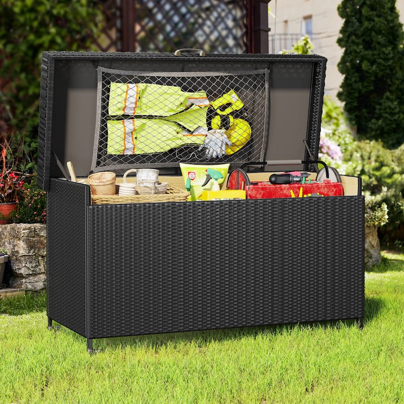 200 Gallon Outdoor Wicker Deck Box - N/A - Black