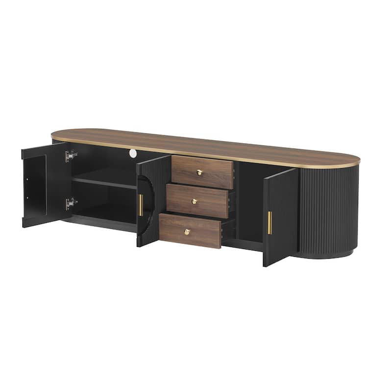 70.8" Floor Curved Storage TV Stand with 3 Drawers 3-Door Decorative TV Cabinet for TVs up to 80'' Media Console Table